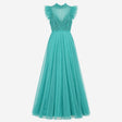 Maxi Dress Green Embellished Beaded Tiered Mesh Fr