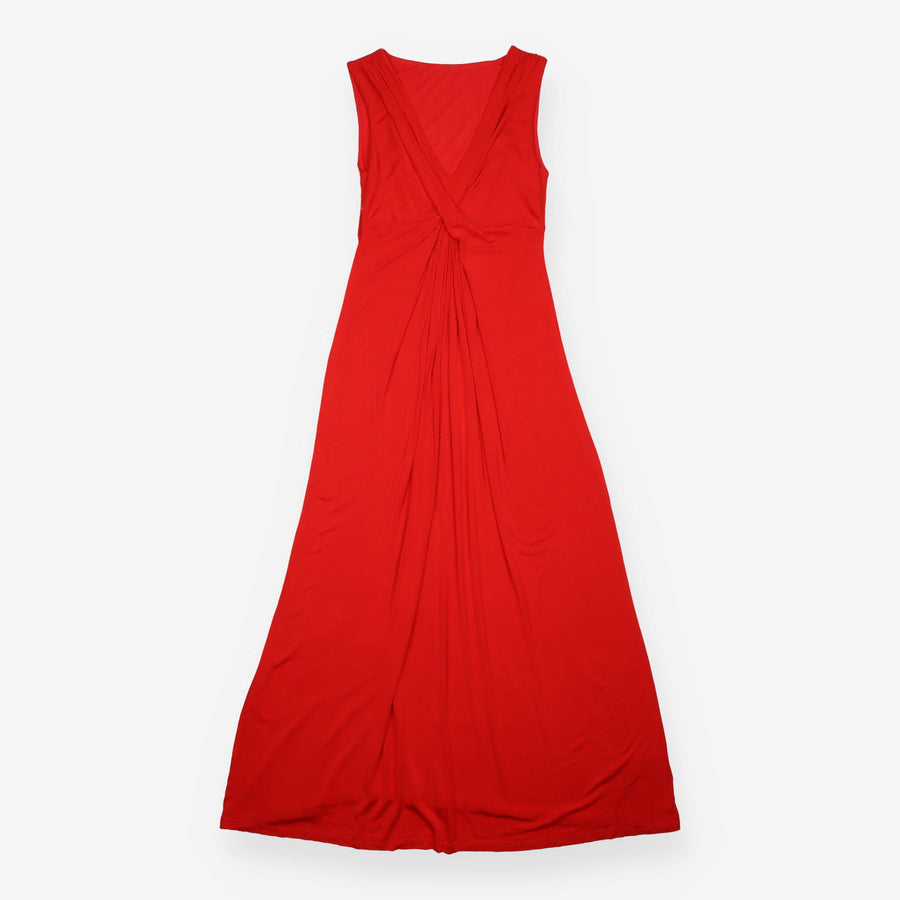 Maxi Dress Red Jersey Twist Front Ruched