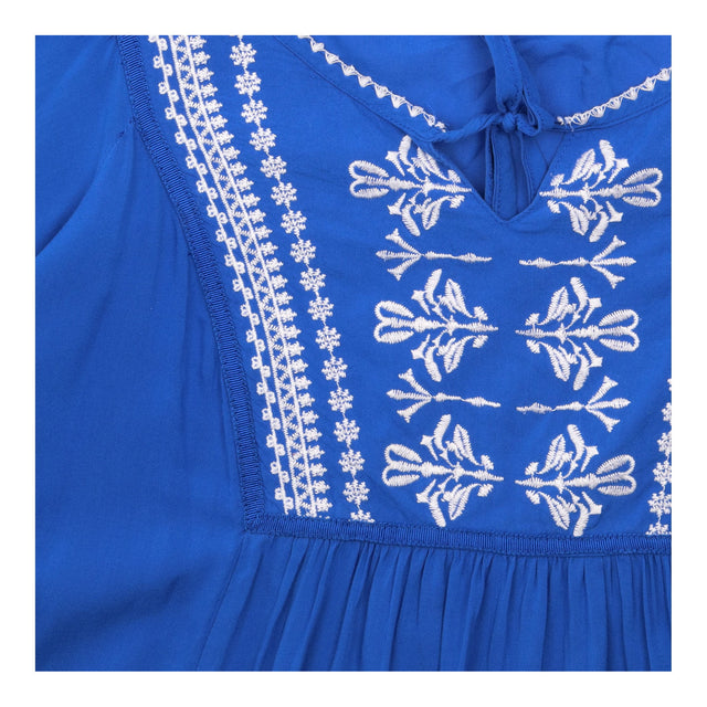 Cobalt Royal Blue 100% Viscose White Folk Embroide