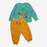Fleece Sweater Turquoise Veggies and Yellow Fleece