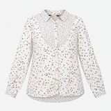Cotton Blouse Ecru Navy Spot Print Long Sleeve