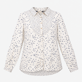 Cotton Blouse Ecru Navy Spot Print Long Sleeve