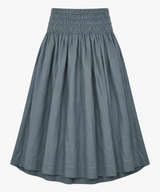 Slate Grey 100% Linen Smocked Waist Midi Skirt