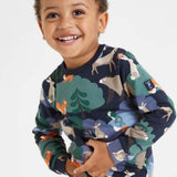 Woodland print brushed cotton long sleeve top blue