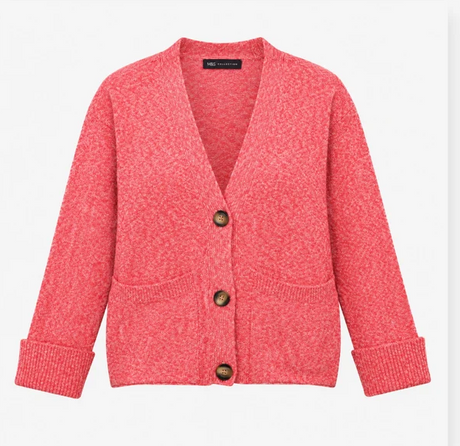 Cardigan V Neck Button Front Marl Pink