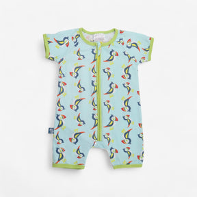 Blue and Green Puffin Shortie Romper 