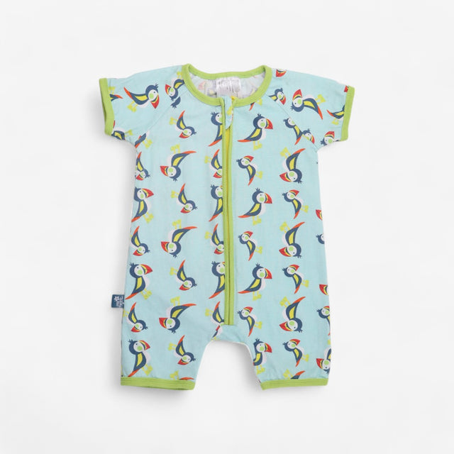 Blue and Green Puffin Shortie Romper 