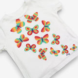 White t-shirt rainbow butterflies