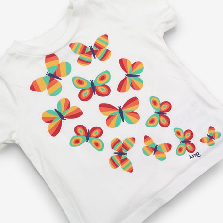 White t-shirt rainbow butterflies