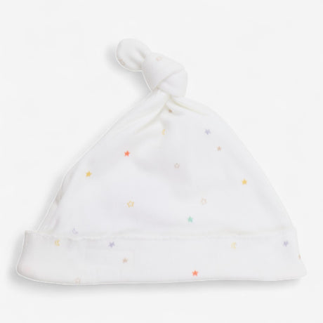 Baby hat and mittens set white with coloured stars