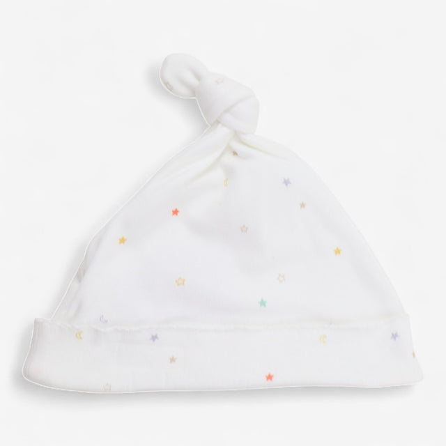Baby hat and mittens set white with coloured stars