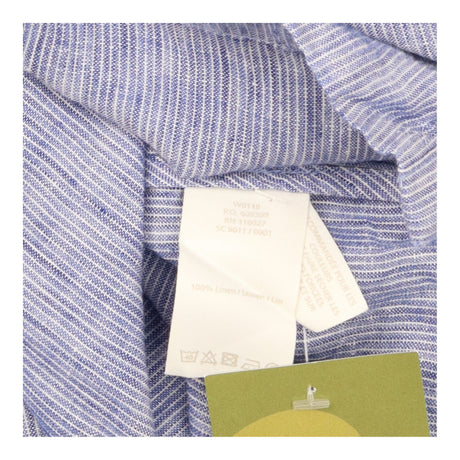 Blue White Striped 100% Linen Belted 3/4 Sleeve Sh