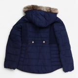 Coat padded navy with fur lined hood