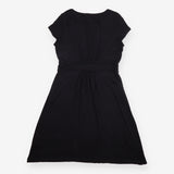 Midi Dress Black Jersey Short Sleeve Gathered Wais