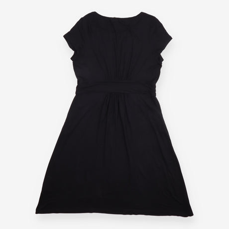 Midi Dress Black Jersey Short Sleeve Gathered Wais