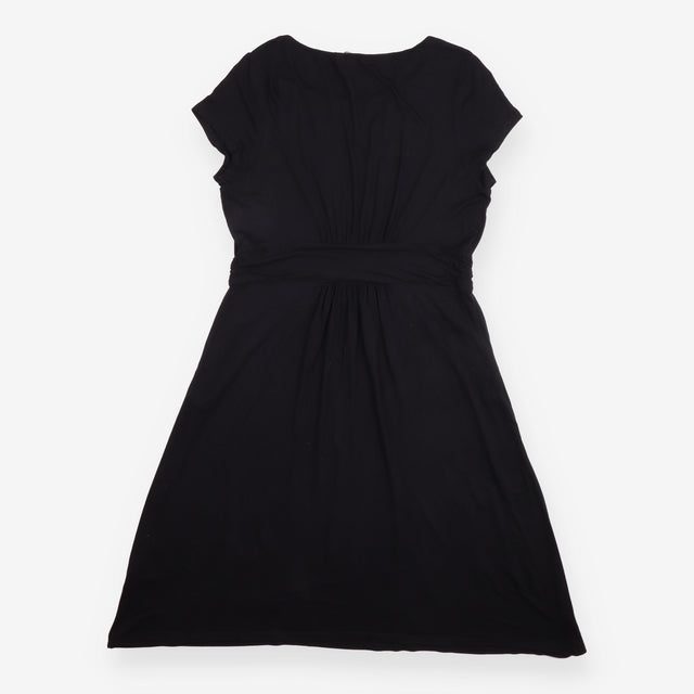 Midi Dress Black Jersey Short Sleeve Gathered Wais