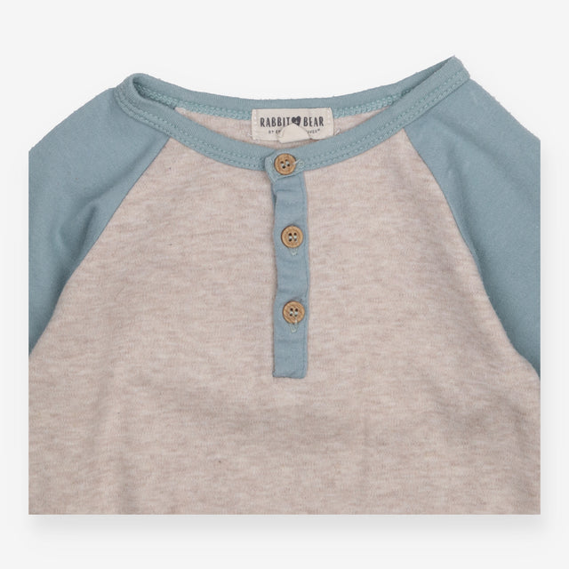 Top Long Sleeve Henley Oatmeal Sage Green