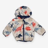 Coat thin puffer cream dinosaurs