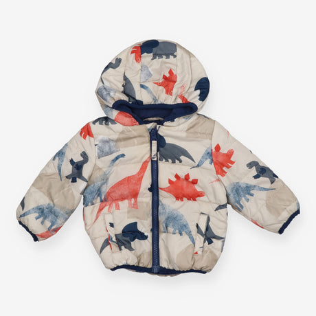 Coat thin puffer cream dinosaurs