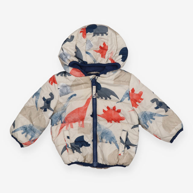 Coat thin puffer cream dinosaurs