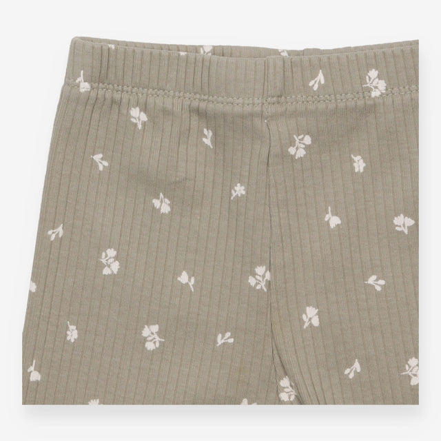Legging Ribbed Green with White Flowers