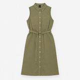 Maxi Shirt Dress in Khaki with Tie Waist and Pocke