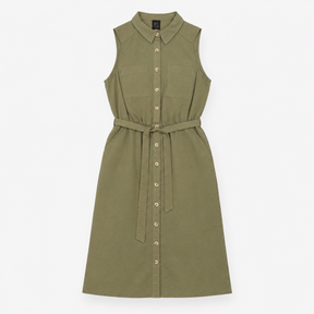 Maxi Shirt Dress in Khaki with Tie Waist and Pocke