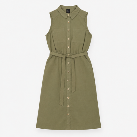 Maxi Shirt Dress in Khaki with Tie Waist and Pocke