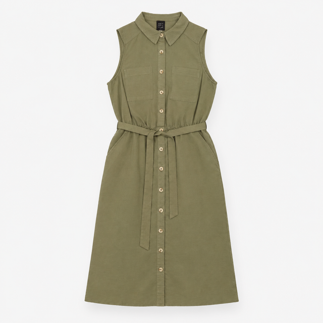 Maxi Shirt Dress in Khaki with Tie Waist and Pocke