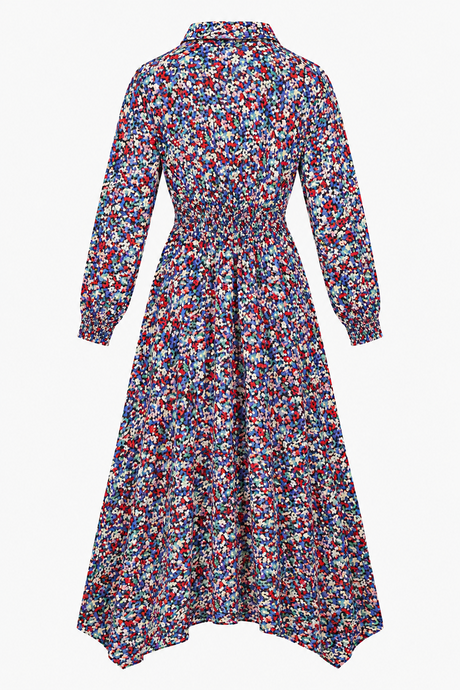 Dark Pop Floral Shirred-Waist Maxi Dress