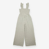Jumpsuit Green Stripe Shirred Cotton