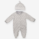 Popper Sleepsuit and Hat White with Elephants