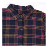 Shirt Navy Rose Plaid Puff Sleeve Rayon Cotton