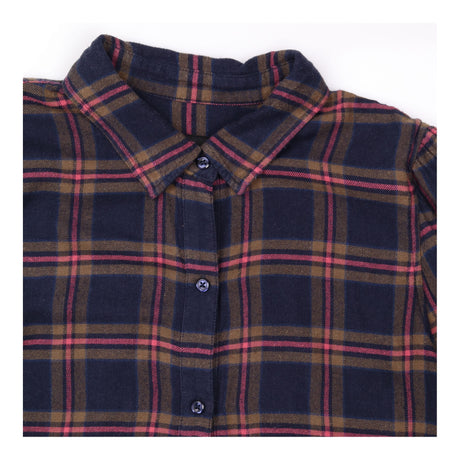 Shirt Navy Rose Plaid Puff Sleeve Rayon Cotton