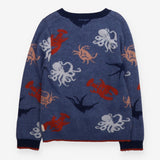 Sweater knit navy octopus and crab