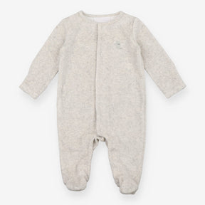 Velour Sleepsuit Grey Embroidery Elephant