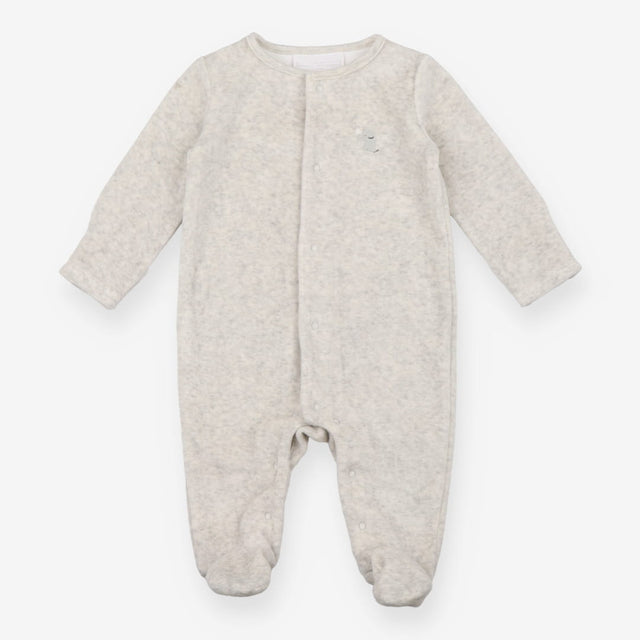 Velour Sleepsuit Grey Embroidery Elephant