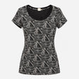 Top Black Cream Sailboat Print Cotton Scoop Neck S