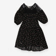Black floral slip dress, puff sleeves