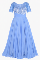Pale Blue Embroidered Beaded Chiffon Maxi Occasion