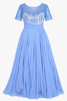 Pale Blue Embroidered Beaded Chiffon Maxi Occasion