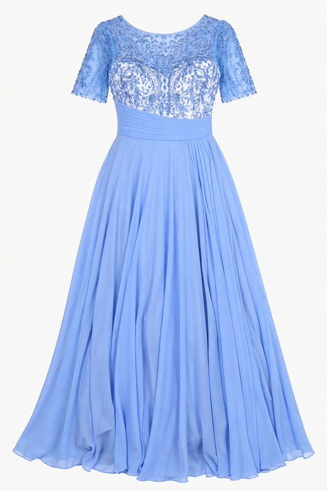 Pale Blue Embroidered Beaded Chiffon Maxi Occasion