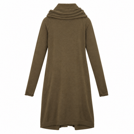 Longline Cardigan Moss Green Scarf Neck Open Front