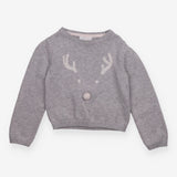Sweater grey reindeer face pom pom nose