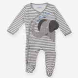 Grey Striped Elephant Sleepsuit 