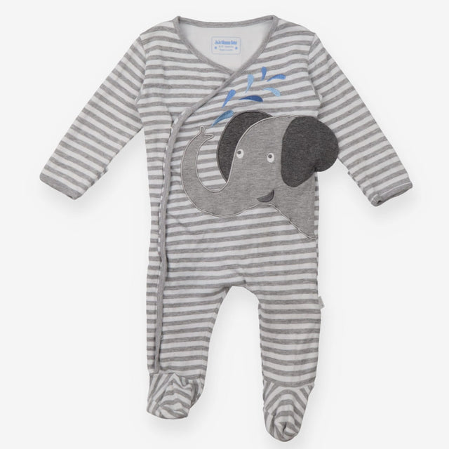 Grey Striped Elephant Sleepsuit 