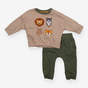 Tracksuit green joggers beige sweatshirt animals