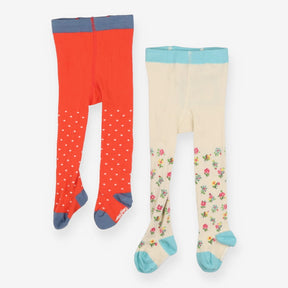 Tights orange with white dots white floral 2 Pack