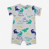 Romper Jersey Grey with Green and Yellow Dinosaurs