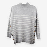 Grey Stripe Side Button Maternity Knit Jumper